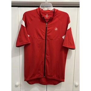 Castelli Full Zip Cycling Jersey, Men's Size XXL, RED/WHITE Rear Pouch & Pocket